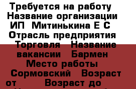 Требуется на работу  › Название организации ­ ИП. Митинькина Е.С. › Отрасль предприятия ­ Торговля › Название вакансии ­ Бармен › Место работы ­ Сормовский › Возраст от ­ 25 › Возраст до ­ 50 - Нижегородская обл. Работа » Вакансии   